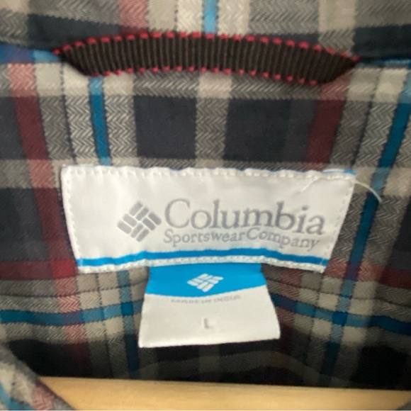 Columbia Large Men’s Long Sleeve Button Down Shirt Plaid Gray Blue Red - Picture 3 of 4